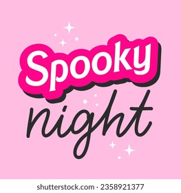 Y2k glamour girly poster. Glam Halloween slogan of Spooky night. Trendy 90s, 00s pink aesthetic. Vector lettering illustration. Ready greeting card for 31th October.