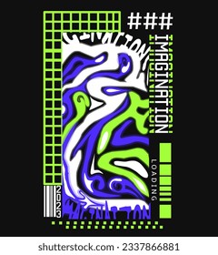 Y2K Glitch Abstract Poster Vector. Blue Neon Liquify Art for T-Shirt and Wall Print