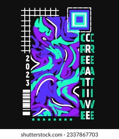 Y2K Glitch Abstract Poster Vector. Neon Liquify Art for T-Shirt and Wall Print