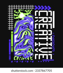 Y2K Glitch Abstract Poster Vector. Neon Liquify Art for T-Shirt and Wall Print