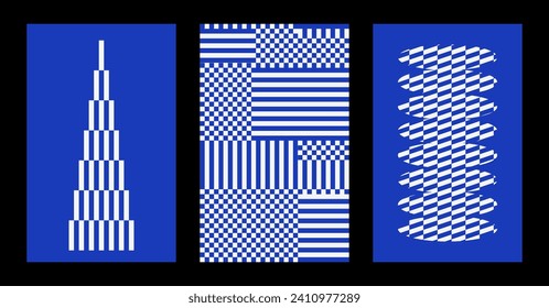 Y2k glitch trendy print , Blue and white graphic design,QR - pattern abstract poster, Cyber futurism, Minimal graphic design, 8 bit, rave, Sequence of QR codes, neon gradient. 