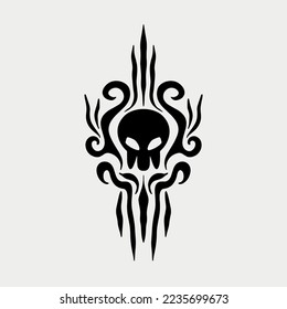 Y2k Goth Tattoo with skull. Dark aesthetic print for t-shirt, sweatshirt, and poster. Nostalgia for 00s concept. Vector Black and white illustration