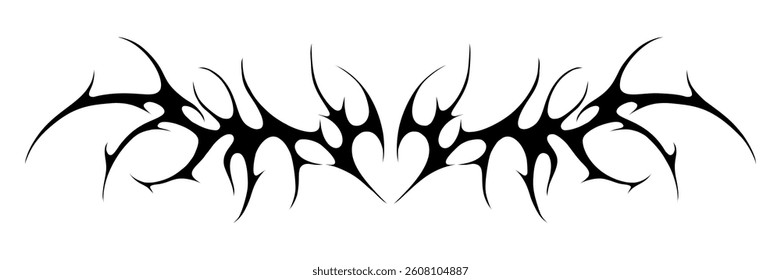 Y2k gothic graphic hand drawn heart with wings. Neo tribal tattoo element. Aesthetic of 90s, 2000s. Vector illustration for sticker, poster, collage, design template.