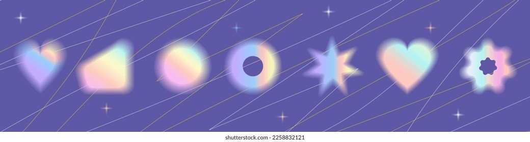Y2k gradient aura shape  Heart  star  circle  abstract   minimalist icons  aesthetic brutalism elements  Blurred  geometric  glowing holographic sign purple  Sparkling aura  Vector illustration 