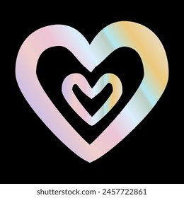 Y2k gradient element, 2000s sticker heart with hologram, vector futuristic style, trendy chrome shape. Abstract aesthetic retro element.