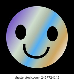 Y2k gradient element, 2000s sticker smile with hologram, vector futuristic style, trendy chrome shape. Abstract aesthetic retro element.