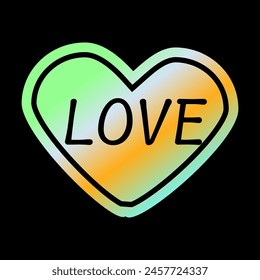 Y2k gradient element, 2000s sticker love heart with hologram, vector futuristic style, trendy chrome shape. Abstract aesthetic retro element.