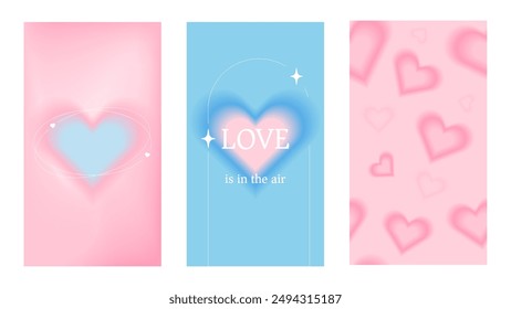Y2k gradient heart poster. Abstract pink love background template. Cute minimal fashion event card. Romantic day aesthetic vertical concept for shop. Sweet 2000s style dreamy design for promotion