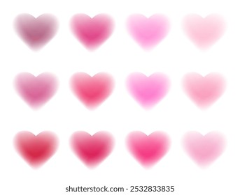 Y2k gradient hearts big set. Blurry hearts aura aesthetic element for Valentines Day. Good for logos, social media designs, stickers, cards, posters, banners. Romantic stickers, Glow icons