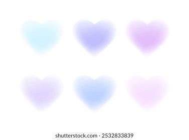 Y2k gradient hearts. Blurry hearts aura aesthetic element. Trendy girly retro style. Blurry hearts in blue and purple tones. Concept is retro, groovy, love, romance. Good for social media designs