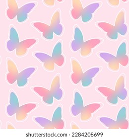 Y2k gradient seamless pattern with butterflies. Abstract geometric shape in trendy retro style. 