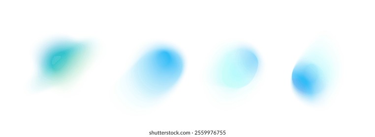 Y2K gradient shapes with blue blur colors. Abstract, fluid color. Flat vector illustration isolated on white.