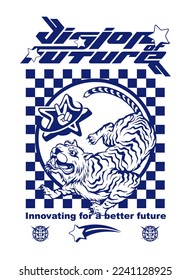 Y2K graphics and typography mixed with tiger illustration for t shirt and poster prints