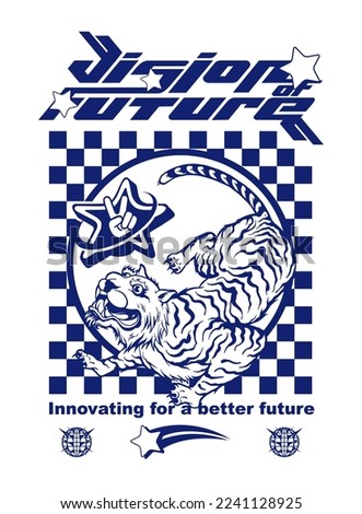 Y2K graphics and typography mixed with tiger illustration for t shirt and poster prints