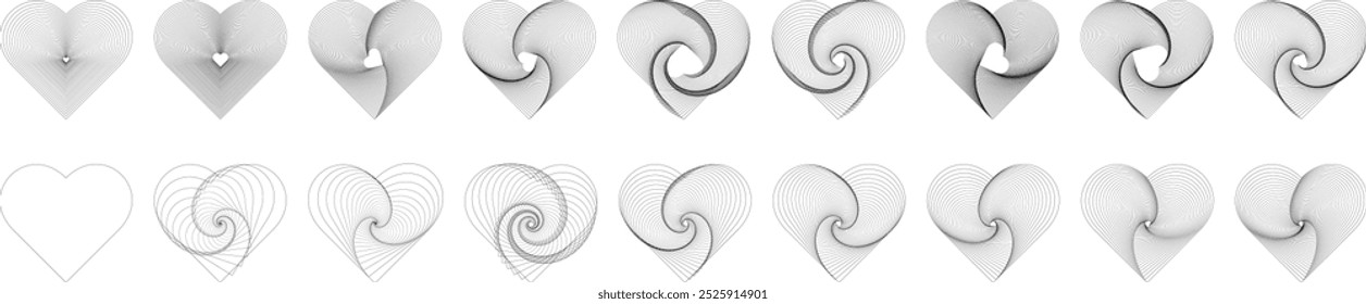 Y2k grid wireframe hearts. Vector icons. Web set.