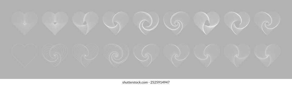 Y2k grid wireframe hearts. Vector icons. Web set.