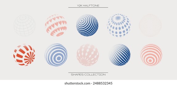 Y2K Halftone 3d Sphere Collection in Blue, red, Pink