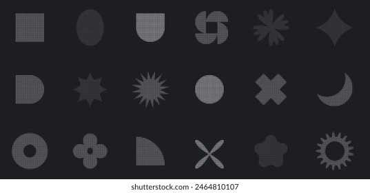Y2K Halftone Shape Collection on Dark Background