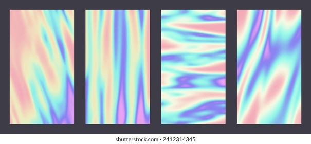 Y2k Holographic Aesthetic abstract gradient pastel rainbow unicorn background with translucent neon blurred pattern. Social media stories highlight templates for digital marketing for stories.