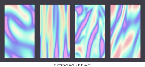 Y2k Holographic Aesthetic abstract gradient pastel rainbow unicorn background with translucent neon blurred pattern. Social media stories highlight templates for digital marketing for stories.