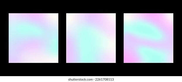 Y2K holographic gradient set. Blue and purple grainy backgrounds with soft transitions. For covers, wallpapers, brands, social media