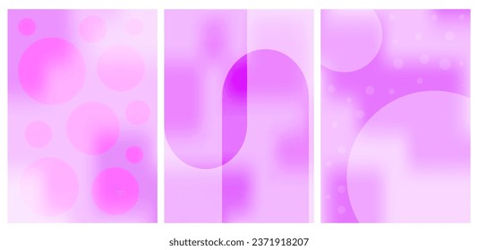 Y2K holographic gradient set. Soft pink pastel tones with geometric shapes. Modern design, template banner, poster, cover set. Trendy minimalist aesthetic with gradients and y2k background.