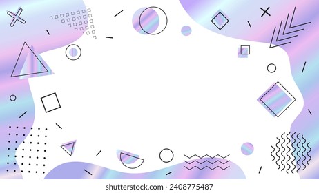 Y2k holographic retro background with copy space. Modern Futuristic banner template with blurred gradient geometric shapes. Foil vector memphis design for sale, presentation with empty place for text