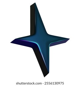 Y2K holographic star chrome black color. Render 3d chrome metal. Star hologram 3d vector illustration