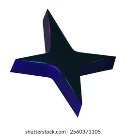 Y2K holographic star chrome black color. Render 3d chrome metal. Star hologram 3d vector illustration