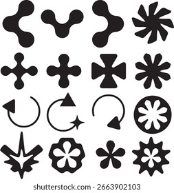 Y2K Icon Pack EPS. Retro abstract templates for your design. Geometric 2000s elements.