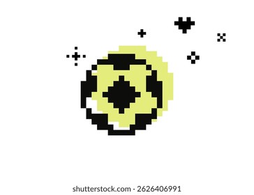 Y2k inspired football sticker in pixel art. Pixels soccer ball icon. 8 bit retro style sport vector isolated illustration. Game abstract sport ball element