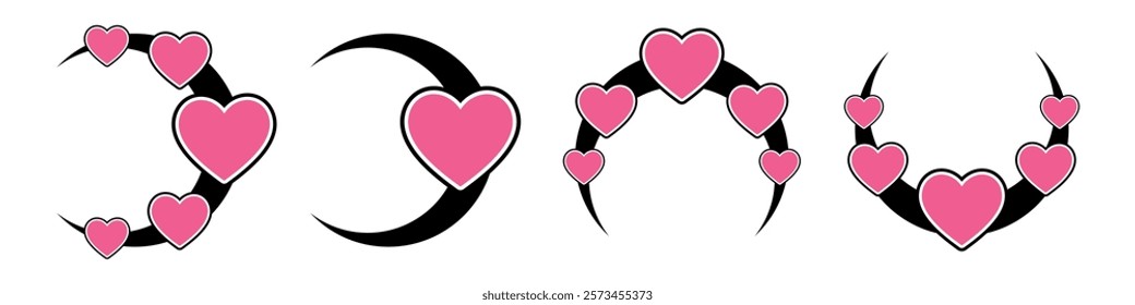 Y2K inspired heart icon vector, hearts and curved lines Future galaxy. Perfect for nostalgic, romantic, or playful designs. use in themes of love, retro and digital aesthetics.