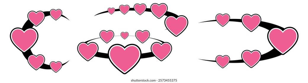 Y2K inspired heart icon vector, hearts and curved lines Future galaxy. Perfect for nostalgic, romantic, or playful designs. use in themes of love, retro and digital aesthetics.