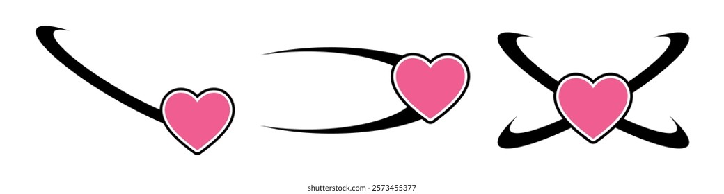 Y2K inspired heart icon vector, hearts and curved lines Future galaxy. Perfect for nostalgic, romantic, or playful designs. use in themes of love, retro and digital aesthetics.