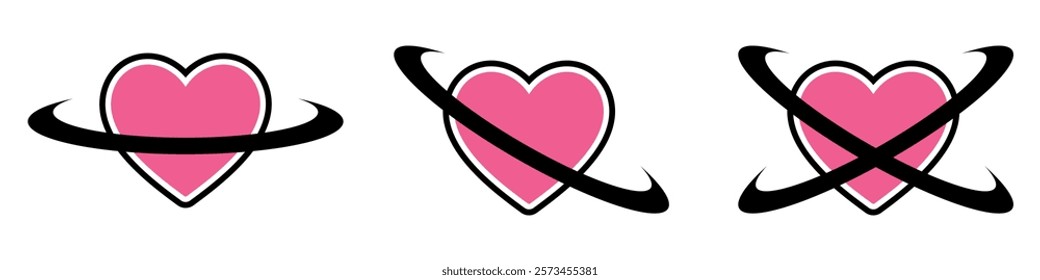 Y2K inspired heart icon vector, hearts and curved lines Future galaxy. Perfect for nostalgic, romantic, or playful designs. use in themes of love, retro and digital aesthetics.