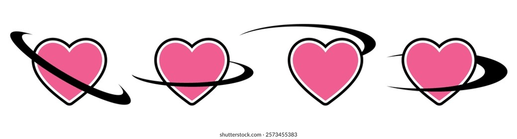 Y2K inspired heart icon vector, hearts and curved lines Future galaxy. Perfect for nostalgic, romantic, or playful designs. use in themes of love, retro and digital aesthetics.