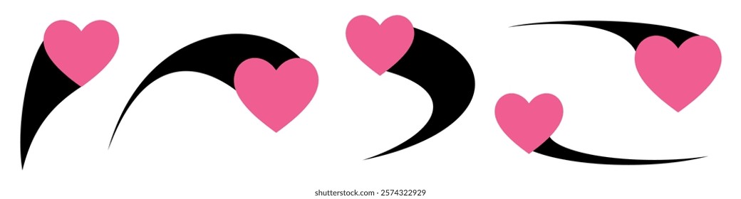 Y2K inspired heart icon vector, hearts and curved lines Future galaxy. Perfect for nostalgic, romantic, or playful designs. use in themes of love, retro and digital aesthetics.