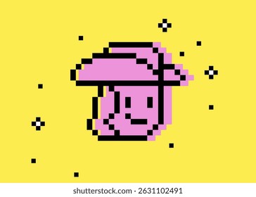 Y2k inspired сowgirl pixel art pink color element. Trendy western collage sticker. Mood of 90's. 8 bit retro style isolated vector illustration. Simple geometric shape. Game abstract wild west icon