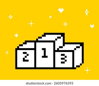 Y2k inspired sport podium sticker. Podium for winners in pixel art. Pixels pedestal. Mood of 90's. 8 bit retro style trophy vector illustration. Trendy geometric shape. Game abstract award icon