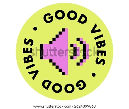 Y2k inspired voice and sound icon in pixel art. Sound speaker sticker in retro 90s style. Radio. Cool badge element. Geometric bright modern shape for collage sticker, stamp. Vector illustration