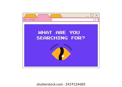 y2k interface, retro groovy psychedelic, window browser with eye, search 