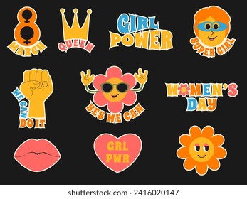 Y2k international women's day 8 march retro sticker pack