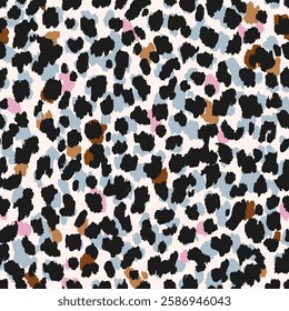 Y2k leopard seamless background. Psychedelic colorful leopard print. Seamless groovy abstract animal skin pattern. Fashion illustration. Vector graphic illustration