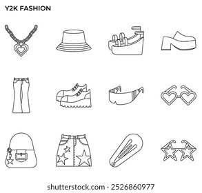 Y2K lifestyle and fashion icon set.