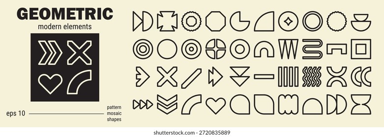 Y2k logo line figure set made from basic geometric flower shapes and outlines. Digital presentation templates with decorative basic y2k shape elements.