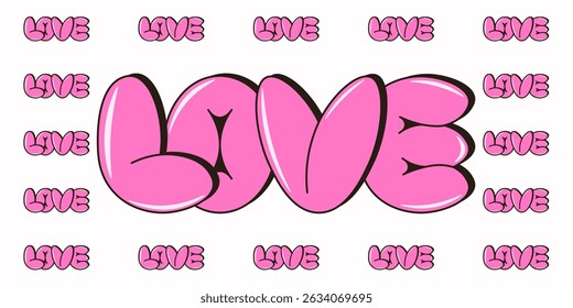 Y2K love vector banner, perfect Cartoon love Bubbles font, Coquette cherry vibe love theme EPS 10 