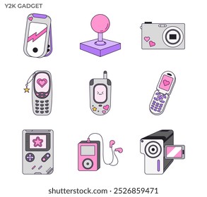 Iconos de color de gadgets del milenio Y2K.