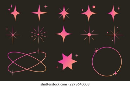 Y2K minimalist geometric elements, abstract forms. Simple star and flower shape, basic form, trendy modern graphic element vector set