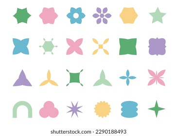 Y2K minimalist geometric elements, abstract forms. Simple star and flower shape, basic form, trendy modern graphic