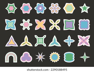 Y2K minimalist geometric elements, abstract forms. Simple star and flower shape, basic form, trendy modern graphic